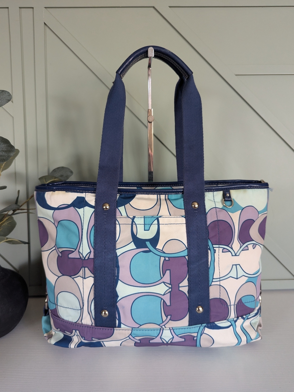 Coach Navy Multi Pastel Pattern Tote